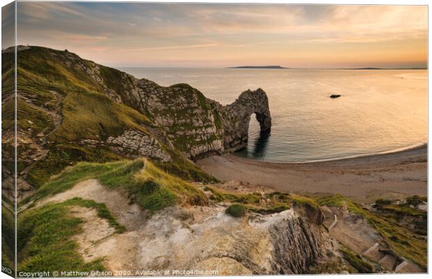 Beautiful sunset landscape image of Durdle Door  Canvas Print by Matthew Gibson