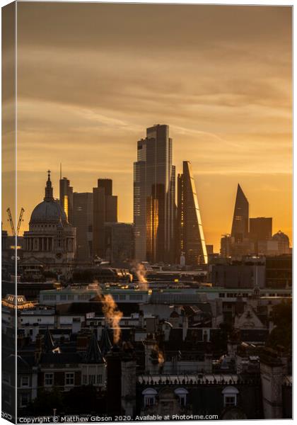 Stunning beautiful landscape cityscape skyline image of London in England during colorful Autumn sunrise Canvas Print by Matthew Gibson