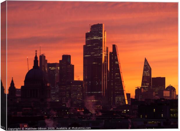 Epic dawn sunrise landscape cityscape over London city sykline looking East along River Thames Canvas Print by Matthew Gibson