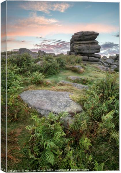Stunning dawn sunrise landscape image of Higger Tor in Summer in Peak District England Canvas Print by Matthew Gibson
