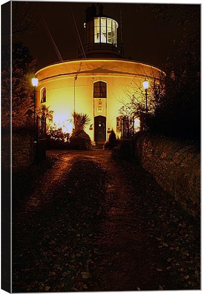 West Usk Lighthouse at night Canvas Print by David (Dai) Meacham