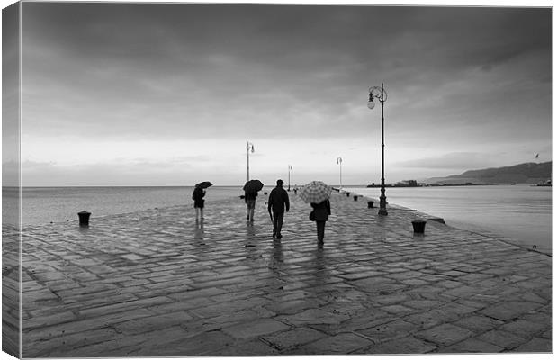 Rainy evening on the Mole, Trieste, Italy Canvas Print by Graham Lester George
