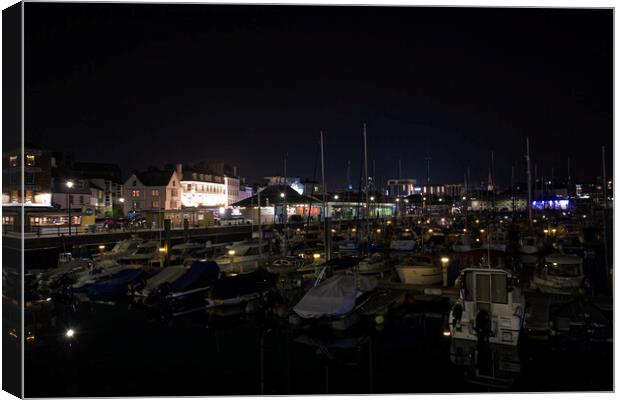 Sutton Harbour by night Canvas Print by Chris Day