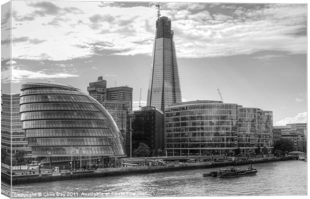 London Assembly and Shard black and white Canvas Print by Chris Day
