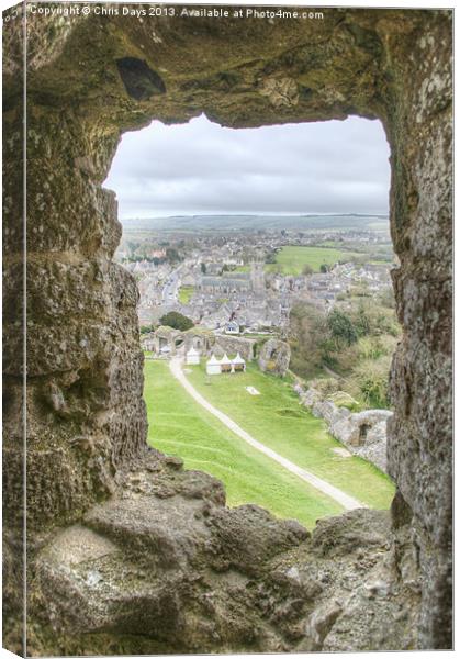Village viewed from Corfe Castle Canvas Print by Chris Day
