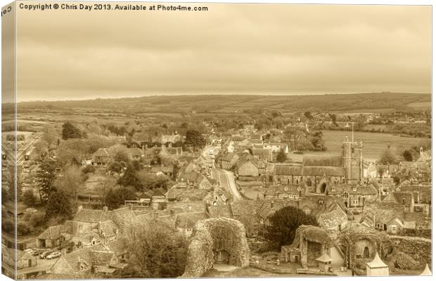 View of the village from Corfe Castle Canvas Print by Chris Day