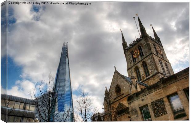  The Shard and Southwark Cathedral Canvas Print by Chris Day