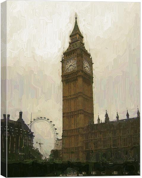 Big Ben and the London Eye as an oil painting Canvas Print by Chris Day