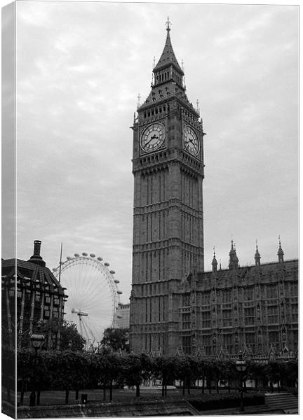 Big Ben and the Eye in Black and White Canvas Print by Chris Day