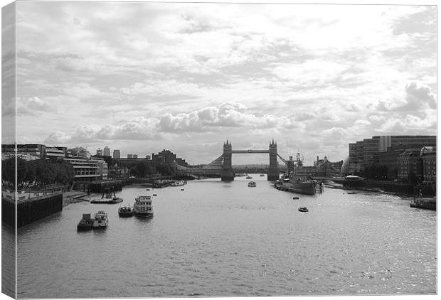 Tower Bridge and HMS Belfast in Black and White Canvas Print by Chris Day