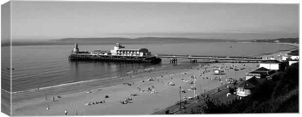 Bournemouth pier and beach in black and white Canvas Print by Chris Day
