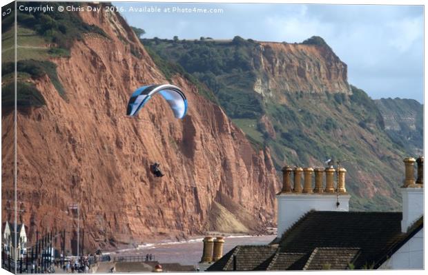 Paraglider over Sidmouth  Canvas Print by Chris Day