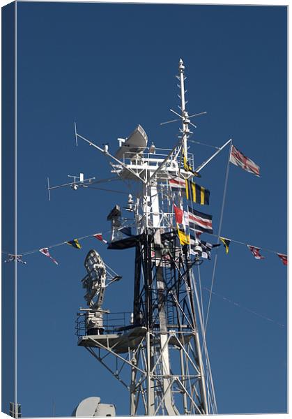 Radio Mast of HMS Belfast Canvas Print by Chris Day
