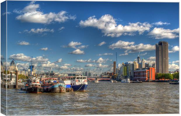Down river from Embankment Canvas Print by Chris Day