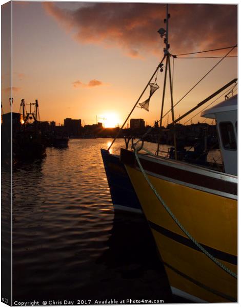 Sunset over Sutton Harbour Plymouth       Canvas Print by Chris Day