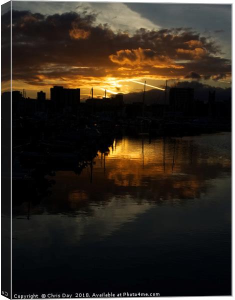   Sunset over Sutton Harbour Plymouth Canvas Print by Chris Day