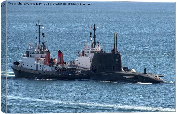 Astute Class attack SSN under escort on Plymouth S Canvas Print by Chris Day