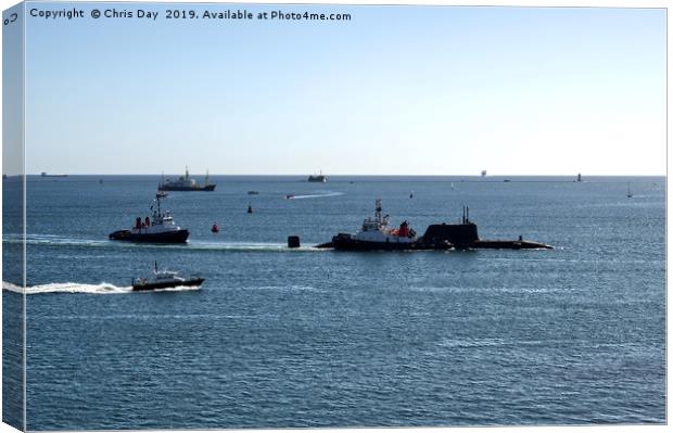 Astute Class attack SSN under escort on Plymouth S Canvas Print by Chris Day