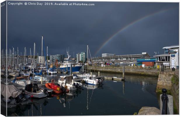 Double Rainbow Over Sutton Harbour Canvas Print by Chris Day