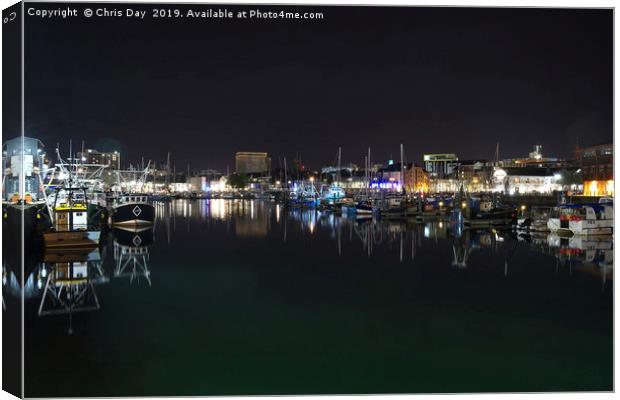 Sutton Harbour Night Canvas Print by Chris Day