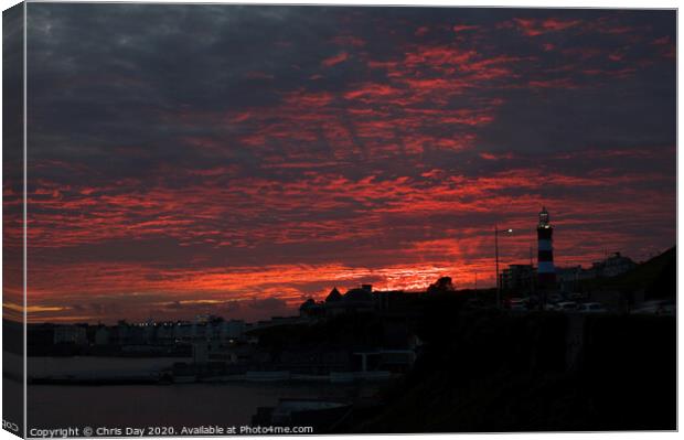 Sunset over the Hoe Canvas Print by Chris Day