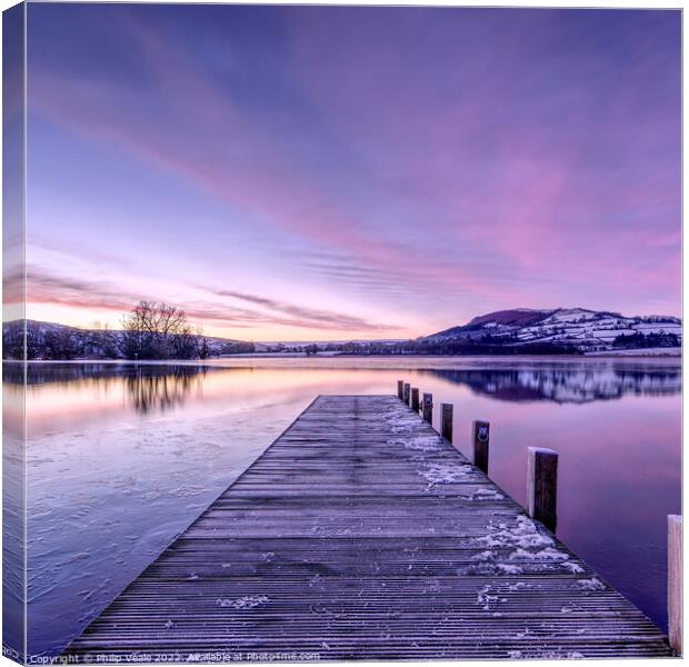 Llangorse Lake Sunrise in Winter. Canvas Print by Philip Veale