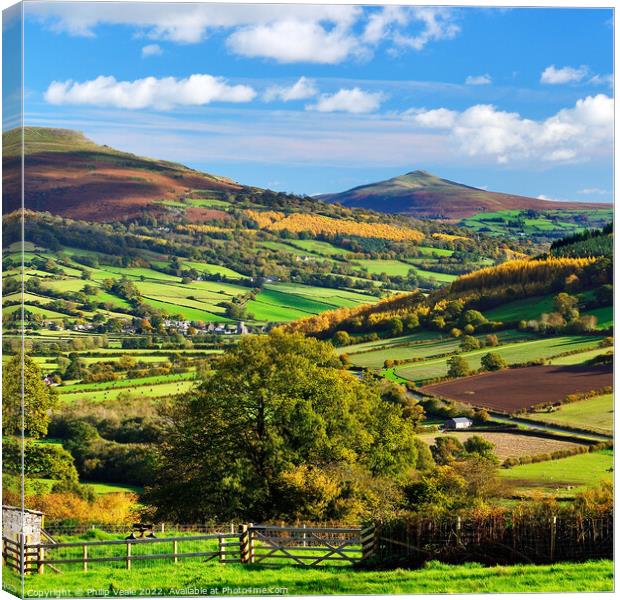 Sugar Loaf, Pen Cerrig Calch and Table Mountain. Canvas Print by Philip Veale