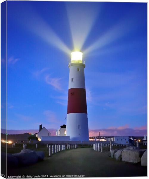 Portland Bill Lighthouse under a Starlit Sky. Canvas Print by Philip Veale