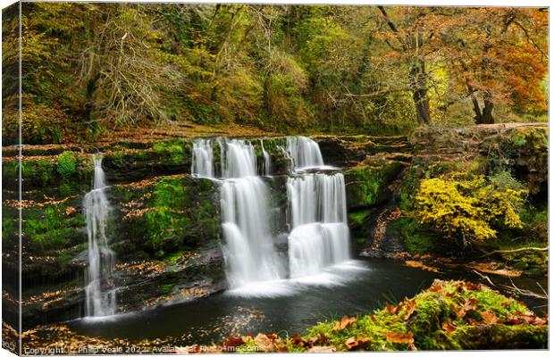 Sgwd y Pannwr on the Afon Melte in Autumn. Canvas Print by Philip Veale