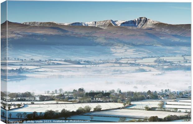 Brecon Beacons and Llangorse Lake on a Winter Day. Canvas Print by Philip Veale