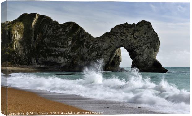 Durdle Door, Jurassic Coast with an incoming tide. Canvas Print by Philip Veale