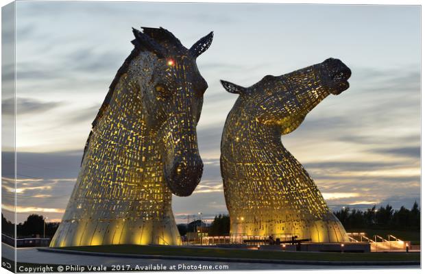 Kelpies at Sunset in Yellow. Canvas Print by Philip Veale