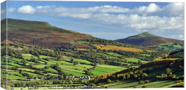 Pen Cerrig-calch and Sugar Loaf in Autumn. Canvas Print by Philip Veale