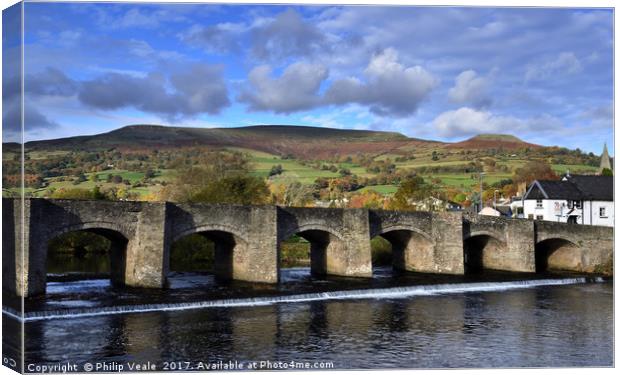 Crickhowell Bridge and Table Mountain in Autumn. Canvas Print by Philip Veale