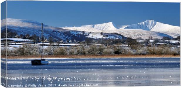 Llangorse Lake Frozen Solid. Canvas Print by Philip Veale