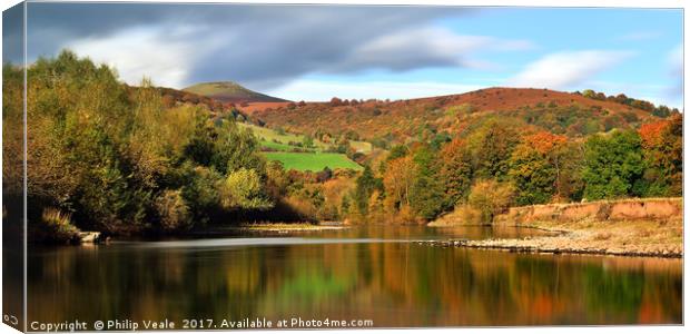 Sugar Loaf and the River Usk in Autumn. Canvas Print by Philip Veale