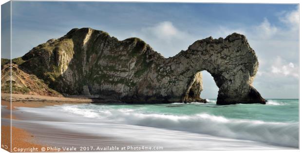 Durdle Door on an Incoming Tide. Canvas Print by Philip Veale