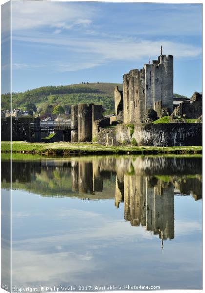 Caerphilly Castle's Mirror in the Moat Canvas Print by Philip Veale