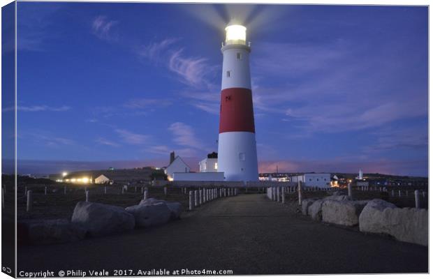 Portland Bill Lighthouse as sea mist drifts ashore Canvas Print by Philip Veale