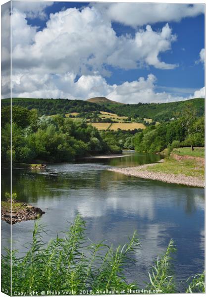 Abergavenny's Sugar Loaf: Summertime By The Usk Canvas Print by Philip Veale