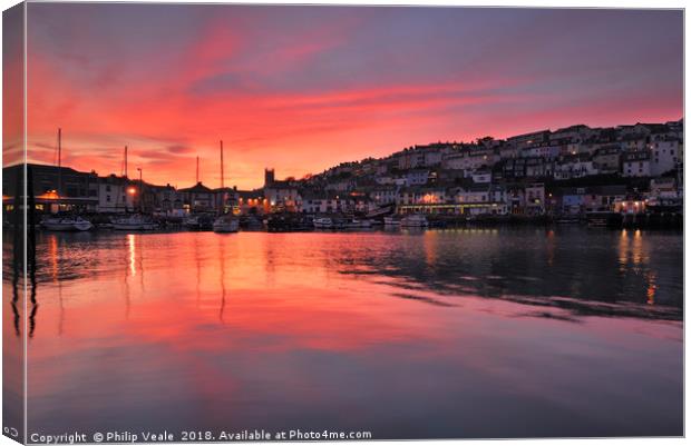 Brixham Harbour's Stunning Red Sunset.  Canvas Print by Philip Veale