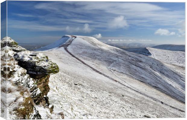 Pen y Fan and Cribyn from Corn Du in Winter. Canvas Print by Philip Veale