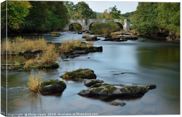 Llangynidr Bridge and River Usk in Early Autumn. Canvas Print by Philip Veale