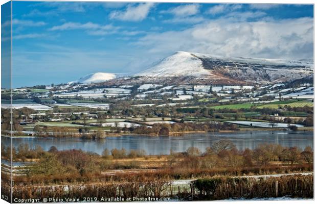 Llangorse Lake and Mynydd Troed in Winter. Canvas Print by Philip Veale