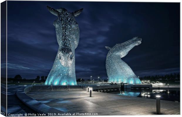 Kelpies at Midnight. Canvas Print by Philip Veale