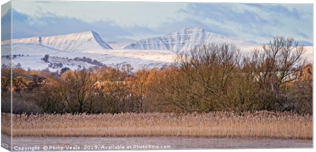 Brecon Beacons Winter Dawn Panoramic. Canvas Print by Philip Veale