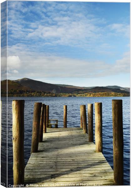 Derwent Water Jetty at Dawn. Canvas Print by Philip Veale