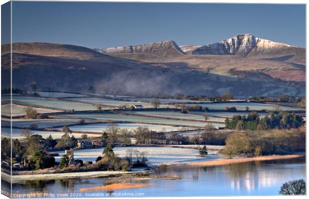 Llangorse Lake and Brecon Beacons as Winter Dawn's Canvas Print by Philip Veale