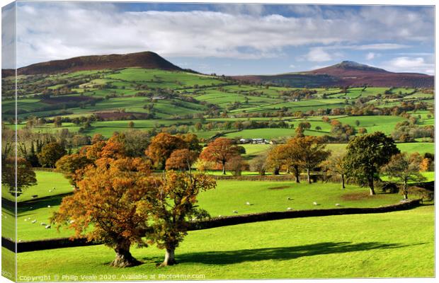 Sugar Loaf and Skirrid in the Shades of Autumn. Canvas Print by Philip Veale