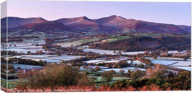 Brecon Beacons awake on a frosty morning. Canvas Print by Philip Veale